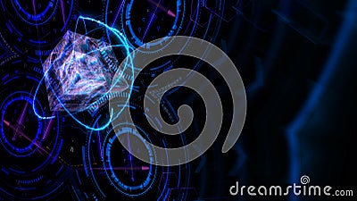 Cube and atom energy moving and quantum futuristic technology computer with digital matrix Stock Photo