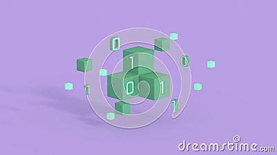 Cube with binary code 3D render Stock Photo