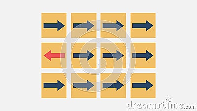 Cube block with red arrow facing the opposite direction , Unique, think different, individual and standing out from the crowd Vector Illustration