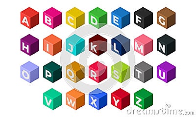 3D Multi Colored Cubes, English Alphabet, Isolated On White Background Stock Photo