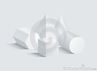 Cube and Cone, Cylinder and Pyramid Figures Set Vector Illustration