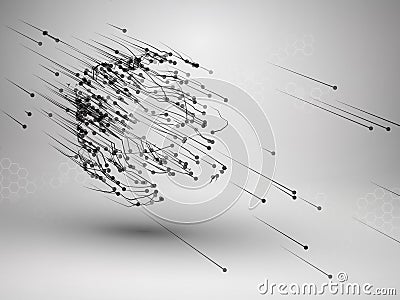 Cube with connected lines and dots. Wireframe mesh motion element. Connection concept. Technology background. Vector Illustration