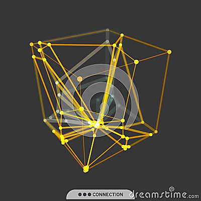 Cube. Connection structure. 3D grid design. Molecular lattice Vector Illustration