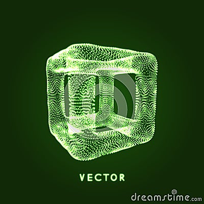 The Cube Consisting of Points. Connection Structure. 3d Grid Design. Technology Style. Molecular lattice Vector Illustration