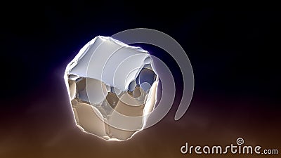 Cube, constructed from fractals, flies through the dark universe. 3d fractal graphic, part of a huge fractal, calculated with Stock Photo