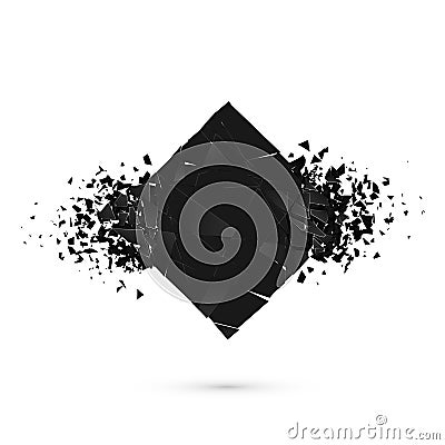 Cube destruction. Squared black banner with space for text. Abstract shape explosion. Vector Vector Illustration