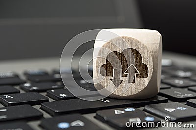 Cube Dice with Cloud Computing on a keyboard Stock Photo
