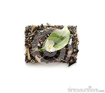 Cube of green tea with jasmine, topview Stock Photo