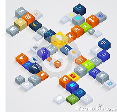 Cube icon diagram of cloud computing and communication network Vector Illustration
