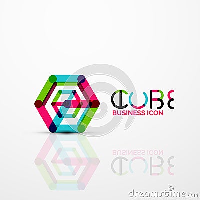 Cube idea concept logo, line Vector Illustration
