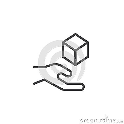 Cube levitating above hand outline icon Vector Illustration