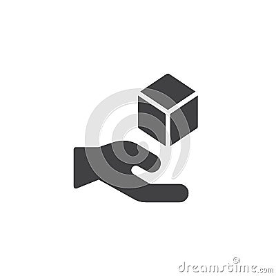 Cube levitating above hand vector icon Vector Illustration