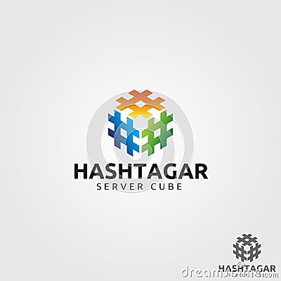 Hash Tag Cube Logo Template Vector Illustration