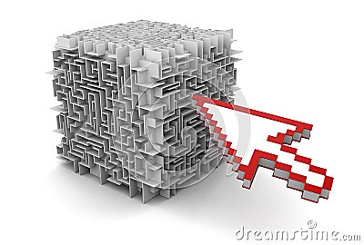 Cube maze and Cursor (clipping path included) Stock Photo