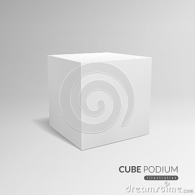 Cube podium. 3d cube pedestal, white blank block for product promo. 3d in perspective with shadow vector advertising Vector Illustration