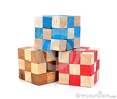 Cube puzzle wooden blocks Stock Photo