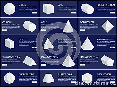 Cube and Sphere Cone and Cuboid Prisms Collection Vector Illustration