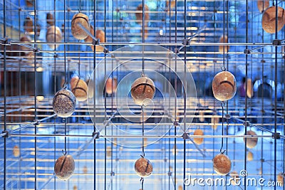 Cube structure with some geological samples in a wireframe. Stock Photo
