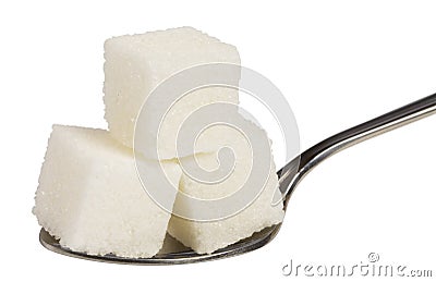 Cube of white sugar on spoon Stock Photo