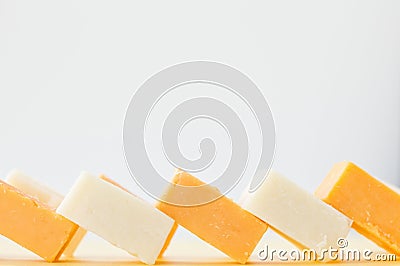 Cubed hard cheese Stock Photo