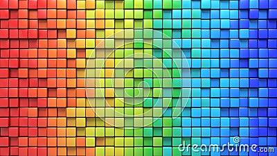 Cubes in colorful wall 3D render Stock Photo