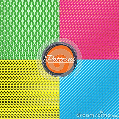 Cubes, dashed diagonal lines seamless textures. Vector Illustration