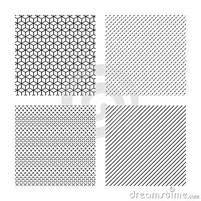 Cubes, dashed diagonal lines seamless textures Vector Illustration