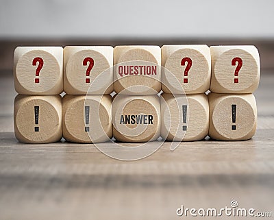 Cubes and dice with acronym faq frequently asked questions Stock Photo