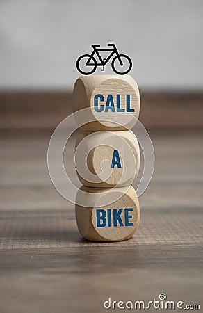 Cubes and dice with call a bike, bike sharing Stock Photo