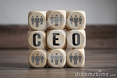 Cubes and dice with CEO and employees Stock Photo