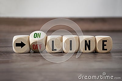 Cubes and dice with online and offline Stock Photo