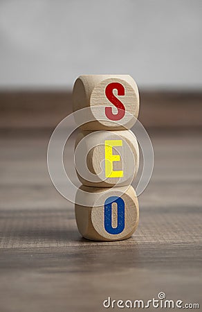 Cubes dice with SEO search engine optimization Stock Photo
