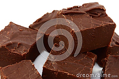 Cubes Of Homemade Chocolate Fudge On White Stock Photo