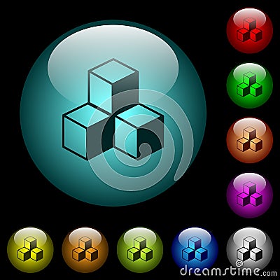 Cubes icons in color illuminated glass buttons Stock Photo