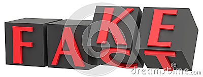 Cubes with letters flip over and the words change from FACT to FAKE. Isolated on transparent png Stock Photo