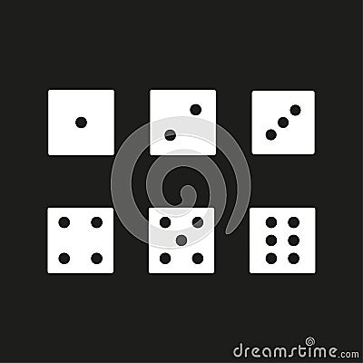 Cubes numbers black background. Game icon set. Vector illustration. Vector Illustration