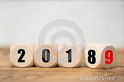 Cubes symbolizng the change from 2018 to 2019 Stock Photo