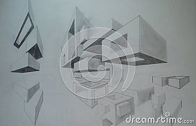 Cubes pencil drawing Stock Photo