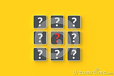 Cubes with question symbols. Correct answer. Incorrect question. Faq and support. Problem solution concept. Dubious decision Stock Photo