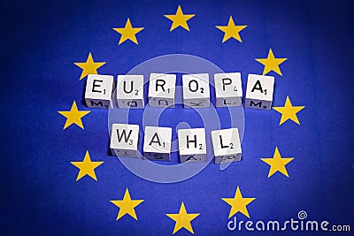 Cubes which building the words Europa Wahl Stock Photo