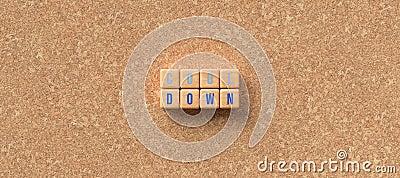 Cubes with words COOL DOWN on a cork board - 3D rendered illustration Cartoon Illustration
