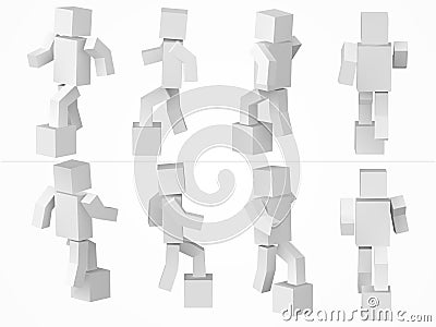 A cubic character climbing to box. 3d style simple cube character illustration. Vector Illustration