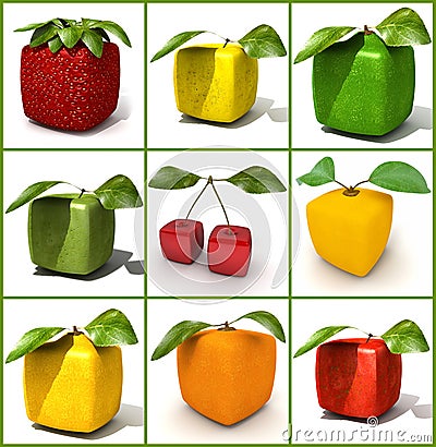 Cubic fruit collage Stock Photo