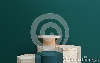 Cubic pedestal abstract, geometric shape group set, marble background, 3d rendering, scene with geometrical forms Stock Photo