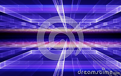 Cubic perspective with binary code data flow Stock Photo