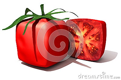 Cubic tomato and a half Stock Photo