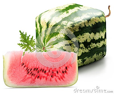 Cubic watermelon with slice Stock Photo