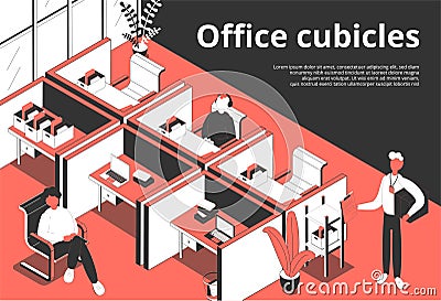 Cubicle Office Isometric Background Vector Illustration