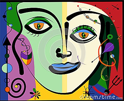 Portrait of woman in cubist style - 19-174 Vector Illustration