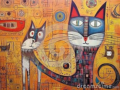 Cubism, painting of a couple of cats Stock Photo